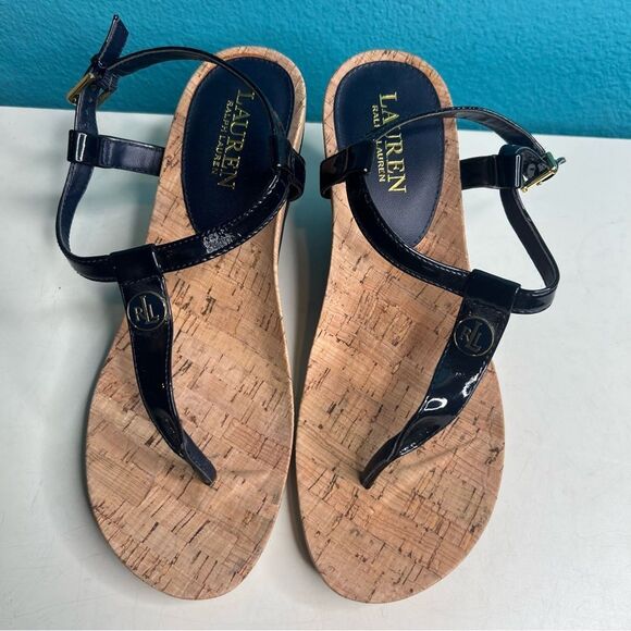 Lauren Ralph Lauren Black T-Shaped Thong Sandals 41 US 10 - Picture 1 of 6